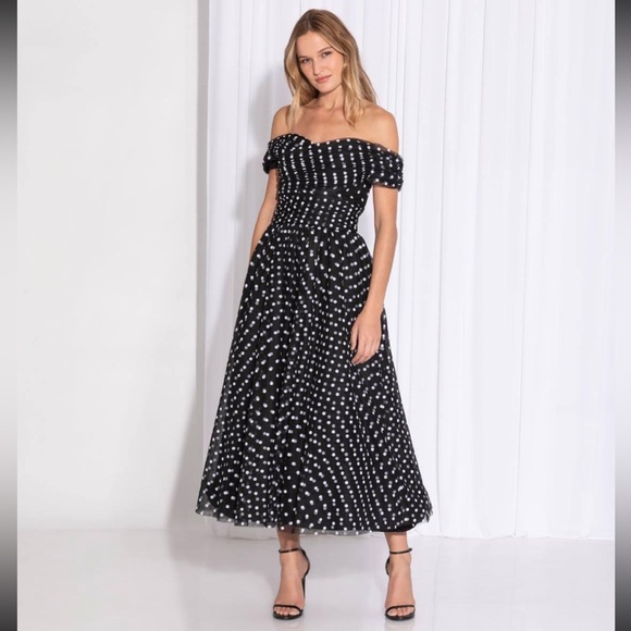 Anthropologie Shoshanna Off the Shoulder Polka Dot Midi Dress - Picture 3 of 11